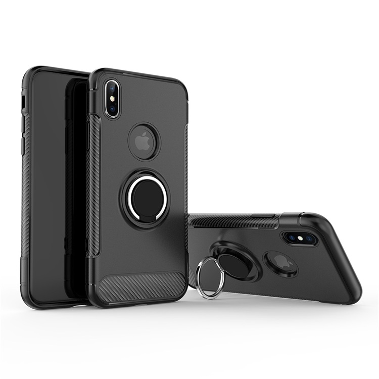 iPhone Xs Max 360 Rotating RING Stand Hybrid Case with Metal Plate (Black)